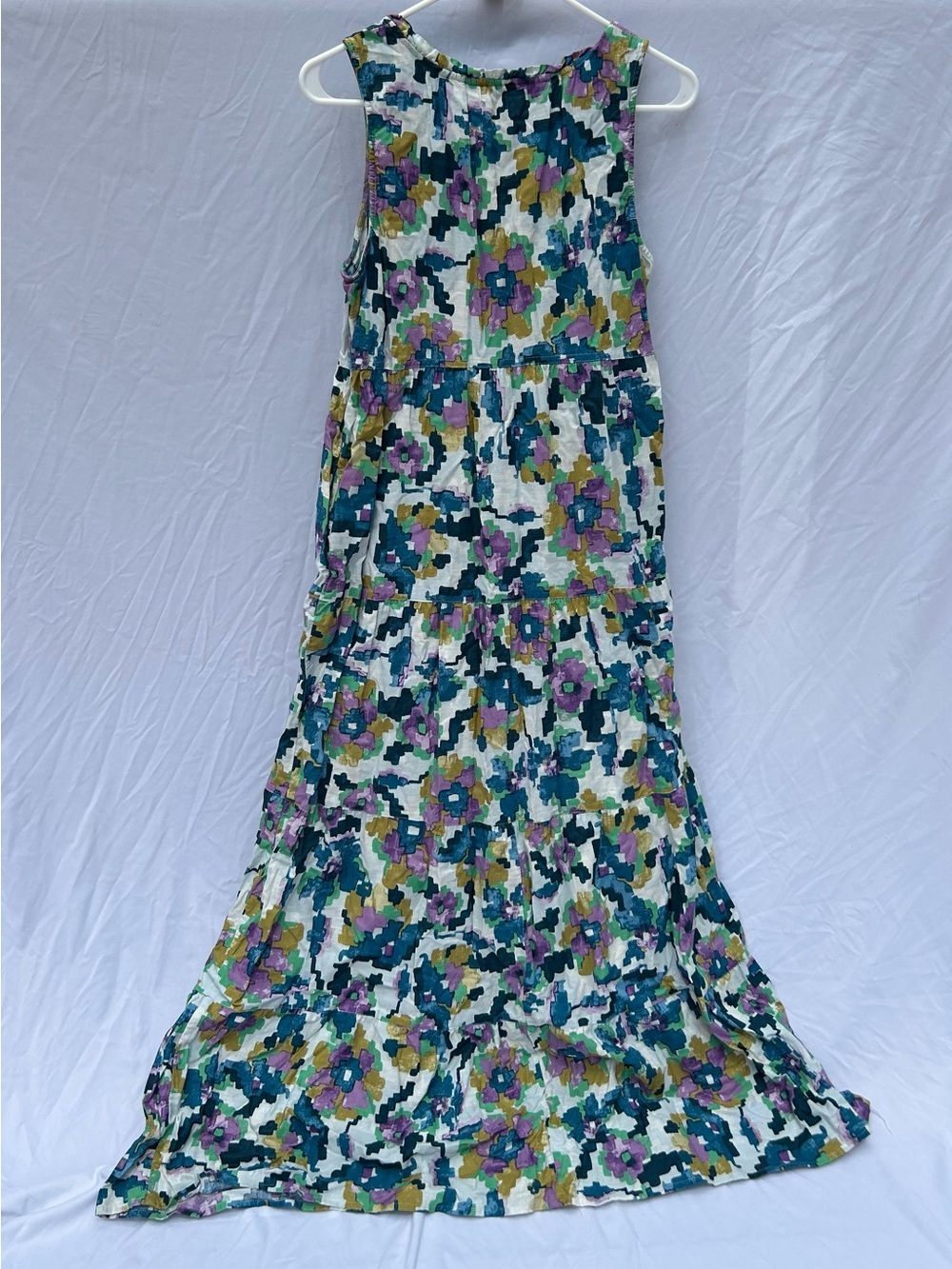 Floral Tiered ruffle Maxi Dress in Teal, Purple & Mustard Cottagecore - Picture 4 of 7